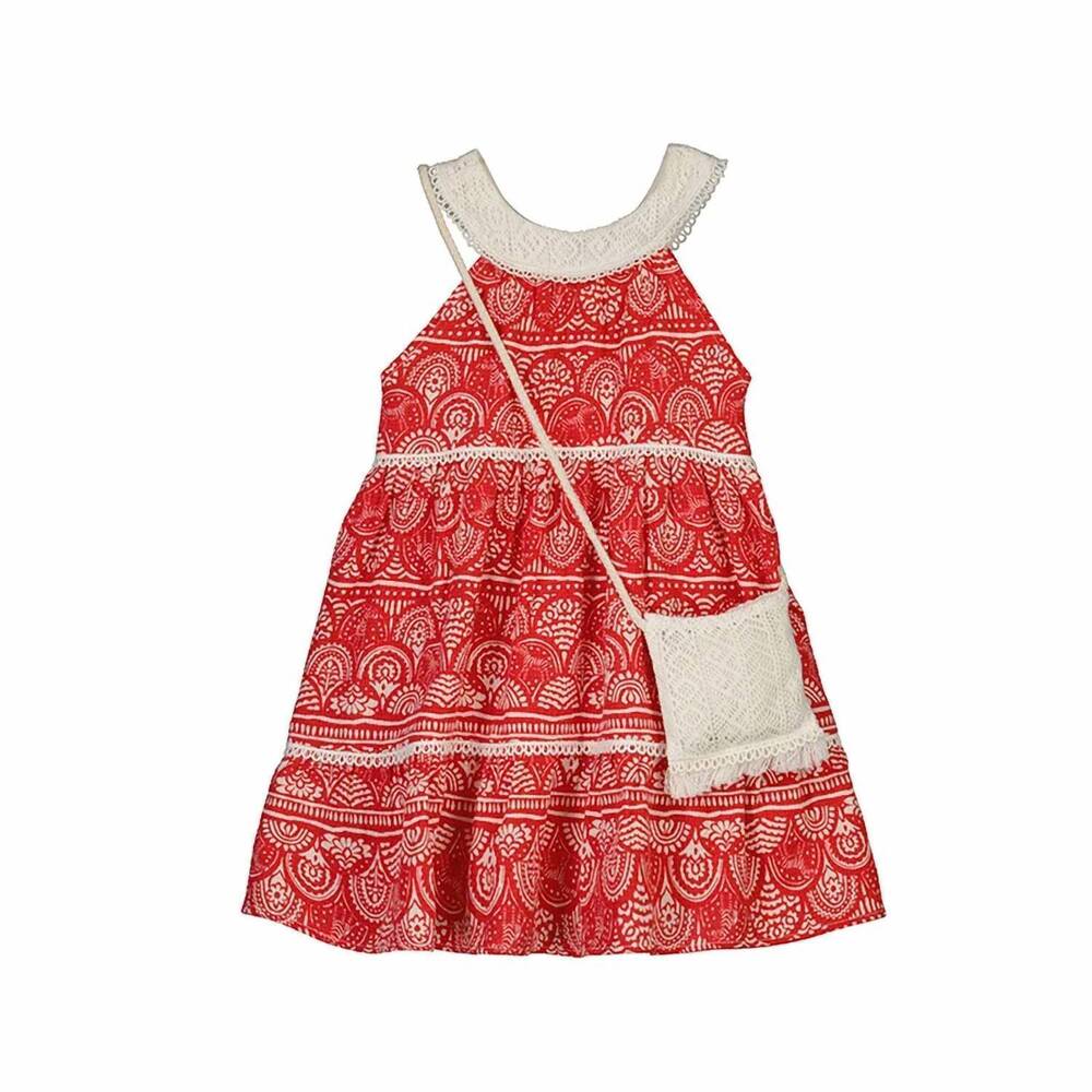 NEW MAYORAL kid's sleeveless sundress with crochet bag in red